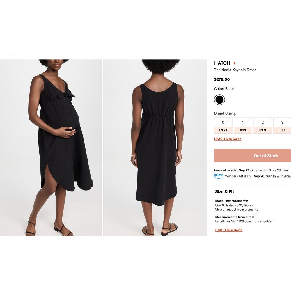 HATCH Nadia Easy Nurse Dress Black Tencel Linen Tie Front Midi Dress | 0 - Picture 9 of 12